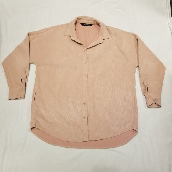 Zara Pinky Nude Corduroy Ribbed Button Down Collared With Pockets XSmall Women's - Picture 7 of 9
